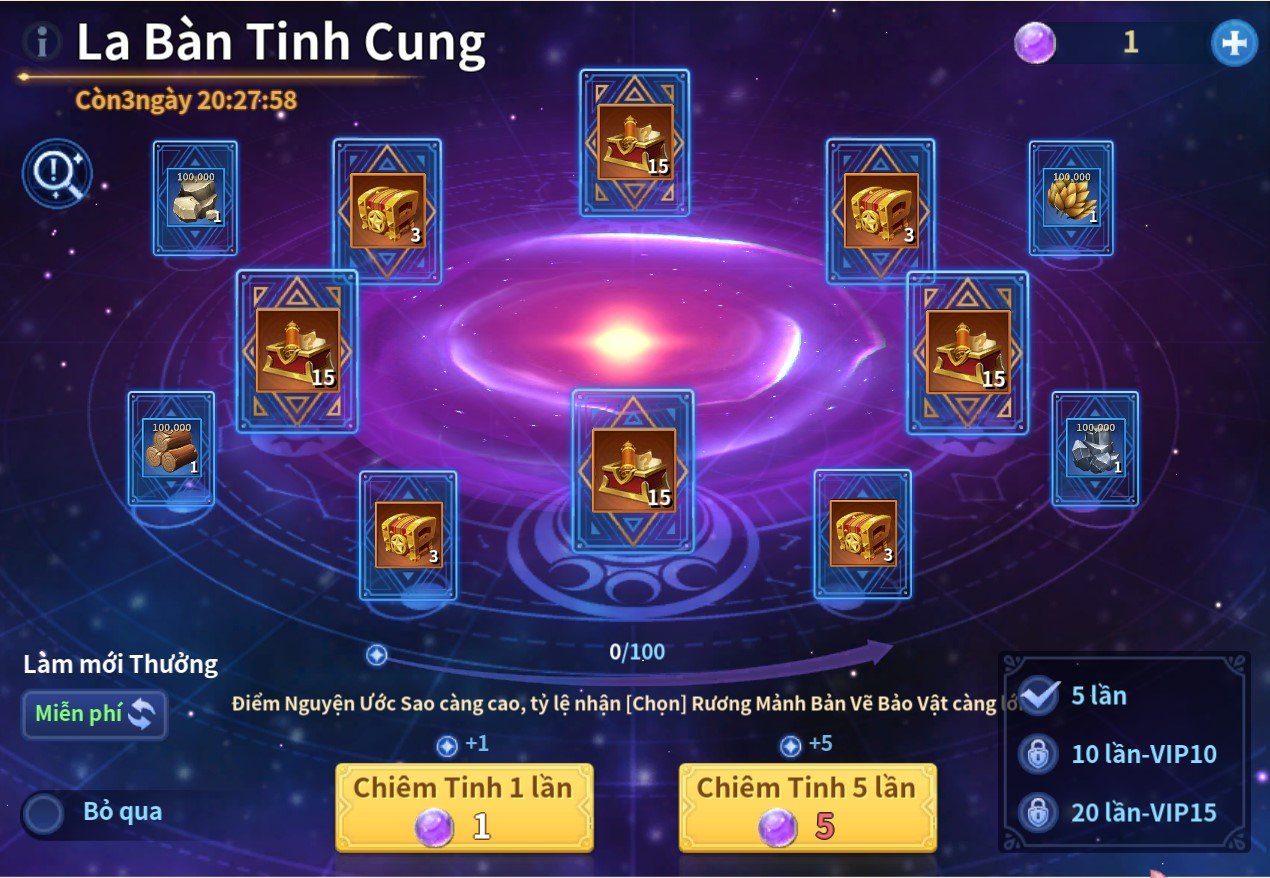 La Bàn Tinh Cung Và Tính Toán Tỉ Lệ Nhận Vật Phẩm